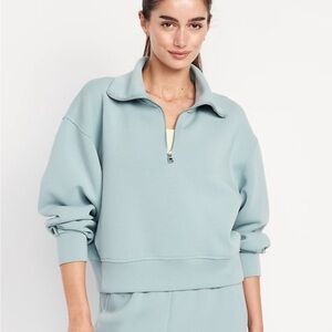 Old Navy Bounce Fleece Light Turquoise Blue Aqua 1/4 Zip Size XL Silver Zipper